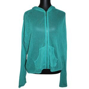 Vintage Y2K Oleg Cassini Weekend Aqua Mesh Zip Hoodie XL 100% Cotton